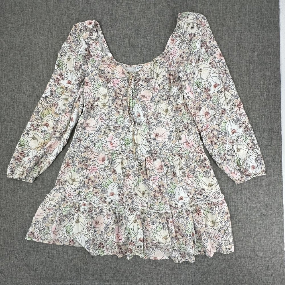 Arizona Jean Boho Dress Floral long Sleeve Small Off The Shoulder Ruffled/Pleate